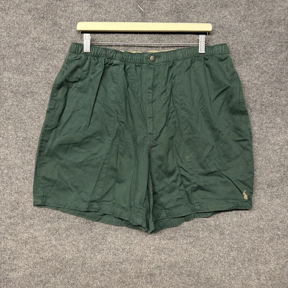 Vintage Polo Ralph Lauren Chino Shorts Mens XL Green Elastic Waist Pony 90s Logo
